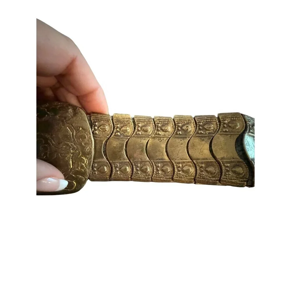Vintage Womens Brass Turkish 32 Inches Belt Velvet Lining Handmade Hook Closue